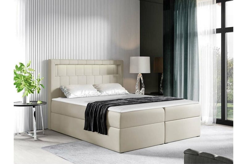 Boisdale Komplett Sängpaket 140x200 cm med Sänggavel + Bäddmadrass med Fasthetsgrad Medium - Beige - Möbler - Säng - Sängram & sängstomme
