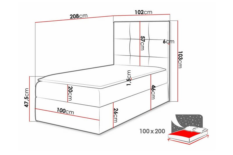Boisdale Komplett Sängpaket med Förvaring 100x200 cm med Sänggavel + Bäddmadrass - Vit - Möbler - Säng - Sängram & sängstomme