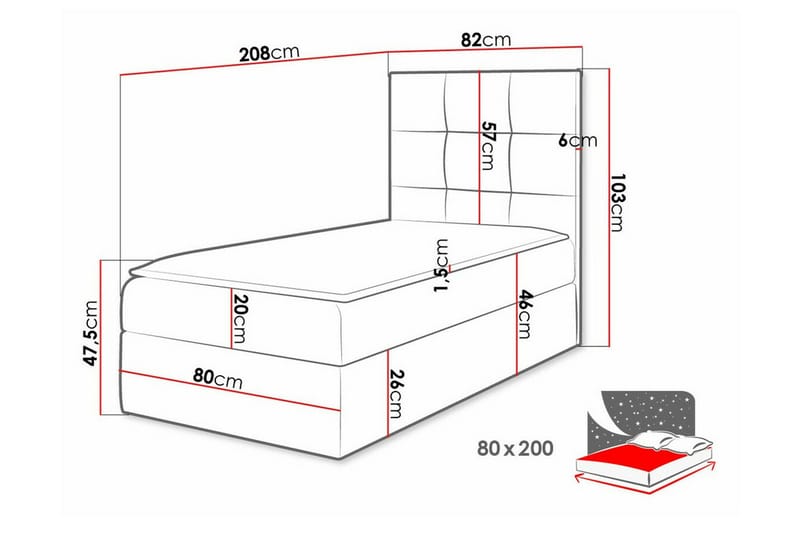 Boisdale Komplett Sängpaket med Förvaring 80x200 cm med Sänggavel + Bäddmadrass - Beige - Möbler - Säng - Sängram & sängstomme