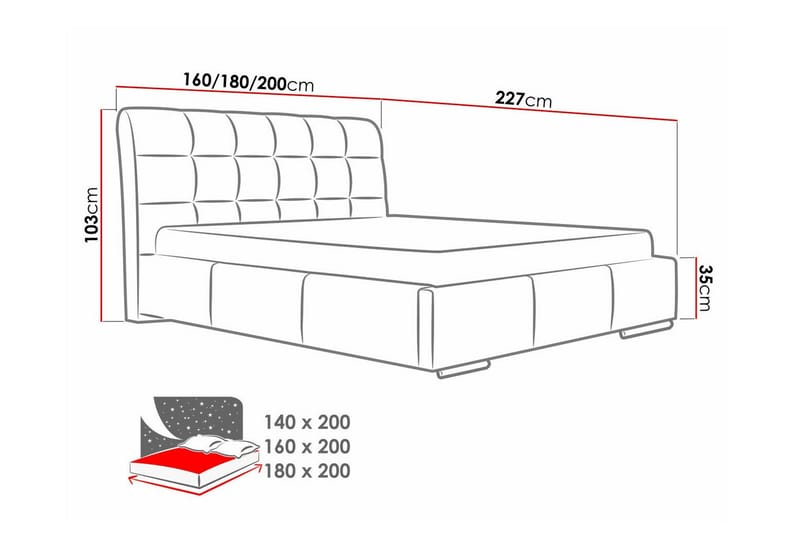 Boisdale Sängram 140x200 cm i Konstläder med Förvaring och Sänggavel - Röd - Möbler - Säng - Sängram & sängstomme
