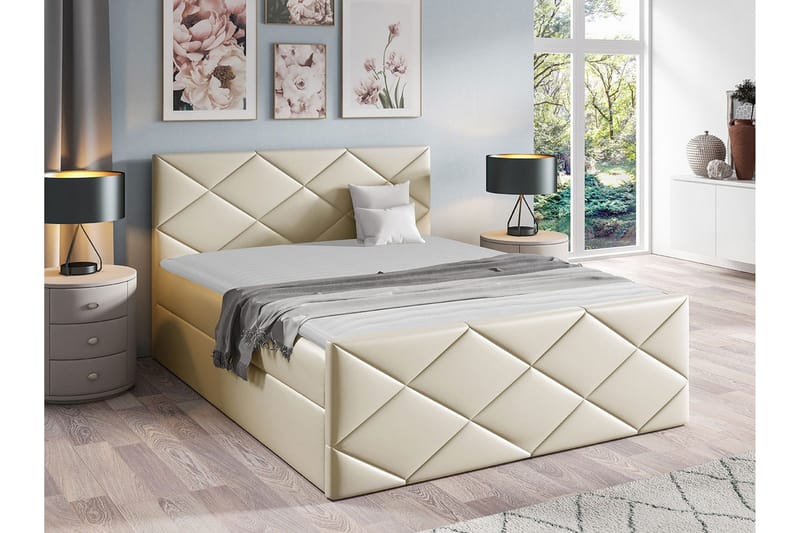 Boisdale Sängram med Förvaring 140x200 cm i Konstläder - Beige - Möbler - Säng - Sängram & sängstomme