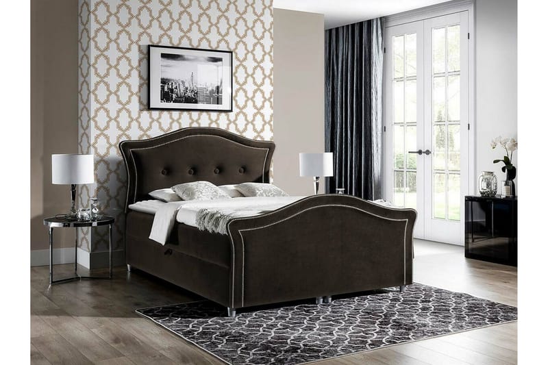 Boisdale Sängram med Förvaring 140x200 cm i Sammet med Fasthetsgrad Medium - Brun - Möbler - Säng - Sängram & sängstomme