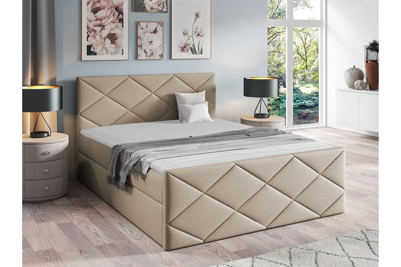 Boisdale Sängram med Förvaring 140x200 cm i Tyg med Fasthetsgrad Medium - Beige - Möbler - Säng - Sängram & sängstomme