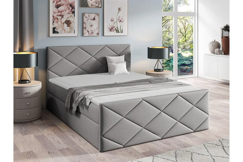 Boisdale Sängram med Förvaring 140x200 cm i Tyg med Fasthetsgrad Medium - Grå - Möbler - Säng - Sängram & sängstomme