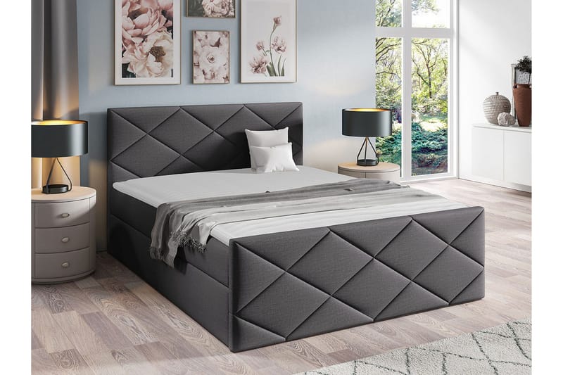 Boisdale Sängram med Förvaring 140x200 cm i Tyg med Fasthetsgrad Medium - Grå - Möbler - Säng - Sängram & sängstomme