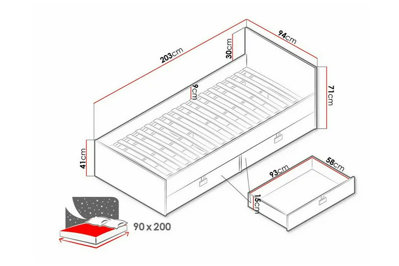 Castlebay Sängram 90x200 cm - Grå - Möbler - Säng - Sängram & sängstomme