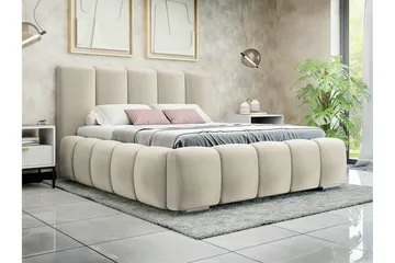 Cleaton Komplett Sängpaket 140x200 cm med Förvaring och Sänggavel + Bäddmadrass - Beige - Möbler - Säng - Sängram & sängstomme