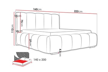 Cleaton Sängram 140x200 cm i Tyg med Förvaring och Sänggavel - Svart - Möbler - Säng - Sängram & sängstomme