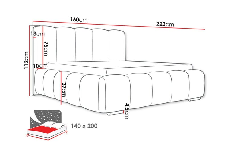 Cleaton Sängram 140x200 cm i Tyg med Förvaring och Sänggavel - Svart - Möbler - Säng - Sängram & sängstomme