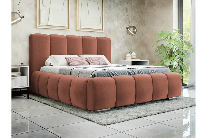 Cleaton Sängram 140x200 cm i Tyg med Förvaring och Sänggavel - Terrakotta - Möbler - Säng - Sängram & sängstomme
