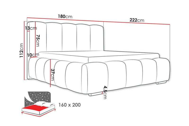 Cleaton Sängram 160x200 cm i Tyg med Förvaring och Sänggavel - Terrakotta - Möbler - Säng - Sängram & sängstomme
