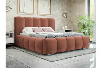 Cleaton Sängram 160x200 cm i Tyg med Förvaring och Sänggavel - Terrakotta - Möbler - Säng - Sängram & sängstomme
