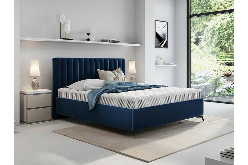 Derry Komplett Sängpaket 160x200 cm med Förvaring och Sänggavel + Bäddmadrass - Blå - Möbler - Säng - Sängram & sängstomme