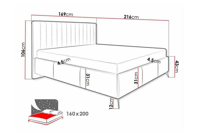 Derry Komplett Sängpaket 160x200 cm med Förvaring och Sänggavel + Bäddmadrass - Grå - Möbler - Säng - Sängram & sängstomme