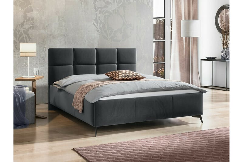 Derry Komplett Sängpaket 160x200 cm med Förvaring och Sänggavel + Bäddmadrass - Grå - Möbler - Säng - Sängram & sängstomme