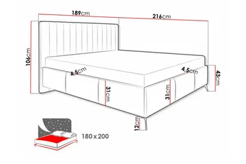 Derry Komplett Sängpaket 180x200 cm i Sammet med Förvaring och Sänggavel + Bäddmadrass - Grå - Möbler - Säng - Sängram & sängstomme