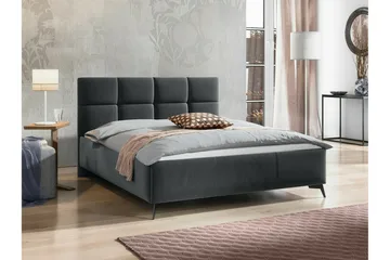 Derry Komplett Sängpaket 180x200 cm i Sammet med Förvaring och Sänggavel + Bäddmadrass - Grå - Möbler - Säng - Sängram & sängstomme