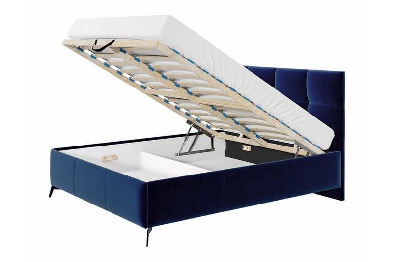 Derry Komplett Sängpaket 180x200 cm i Sammet med Sänggavel + Bäddmadrass - Blå - Möbler - Säng - Sängram & sängstomme
