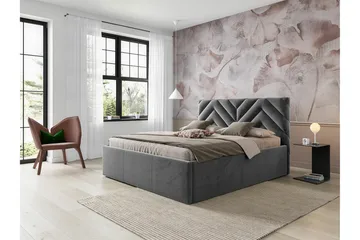 Derry Sängram med Förvaring 160x200 cm i Tyg med Sänggavel - Grå - Möbler - Säng - Sängram & sängstomme