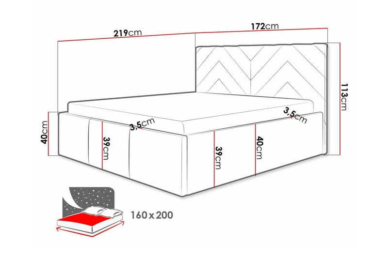 Derry Sängram med Förvaring 160x200 cm i Tyg med Sänggavel - Grå - Möbler - Säng - Sängram & sängstomme