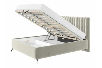 Derry Sängram med Förvaring 160x200 cm i Velour med Sänggavel - Beige - Möbler - Säng - Sängram & sängstomme