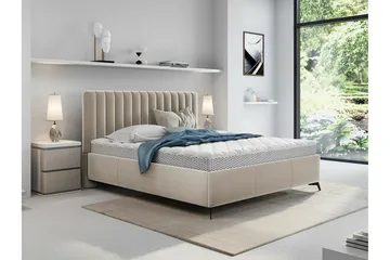 Derry Sängram med Förvaring 160x200 cm i Velour med Sänggavel - Beige - Möbler - Säng - Sängram & sängstomme