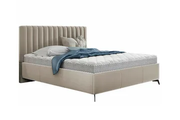Derry Sängram med Förvaring 160x200 cm i Velour med Sänggavel - Beige - Möbler - Säng - Sängram & sängstomme