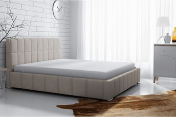 Elverum Komplett Sängpaket 160x200 cm i Tyg med Förvaring och Sänggavel + Bäddmadrass - Beige - Möbler - Säng - Sängram & sängstomme