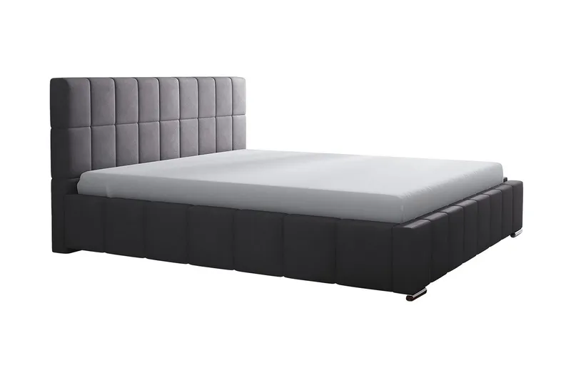 Elverum Komplett Sängpaket 160x200 cm i Tyg med Förvaring och Sänggavel + Bäddmadrass, Grå