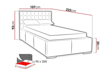 Faldet Komplett Sängpaket – Enkelsäng 90x200 cm med Förvaring och Sänggavel + Bäddmadrass - Taupe - Möbler - Säng - Sängram & sängstomme
