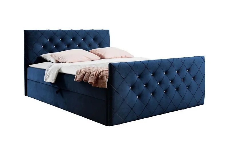 Hattie Komplett Sängpaket 140x200 cm i Sammet med Förvaring + Sänggavel + Bäddmadrass, Blå