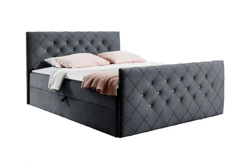 Hattie Komplett Sängpaket 200x200 cm med Sänggavel + Bäddmadrass med Fasthetsgrad Medium, Grå