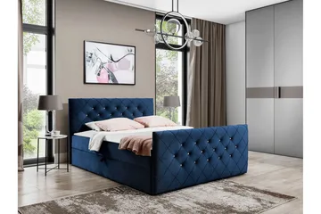 Hattie Komplett Sängpaket med Förvaring 200x200 cm med Sänggavel + Bäddmadrass - Blå - Möbler - Säng - Sängram & sängstomme