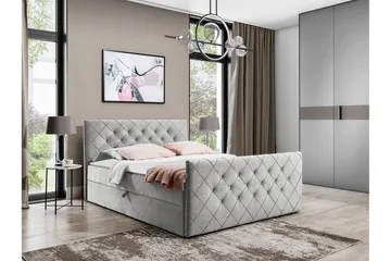 Hattie Komplett Sängpaket med Förvaring 200x200 cm med Sänggavel + Bäddmadrass - Grå - Möbler - Säng - Sängram & sängstomme