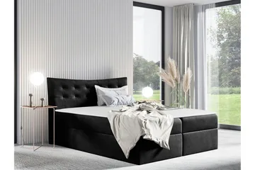 Hayton Komplett Sängpaket 140x200 cm i Sammet med Förvaring + Sänggavel + Bäddmadrass - Svart - Möbler - Säng - Sängram & sängstomme