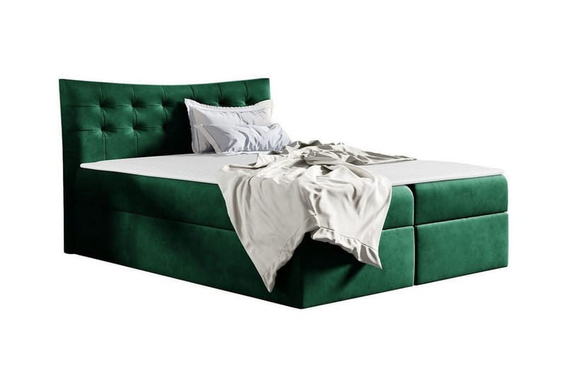 Hayton Komplett Sängpaket med Förvaring 140x200 cm med Sänggavel + Bäddmadrass, Grön