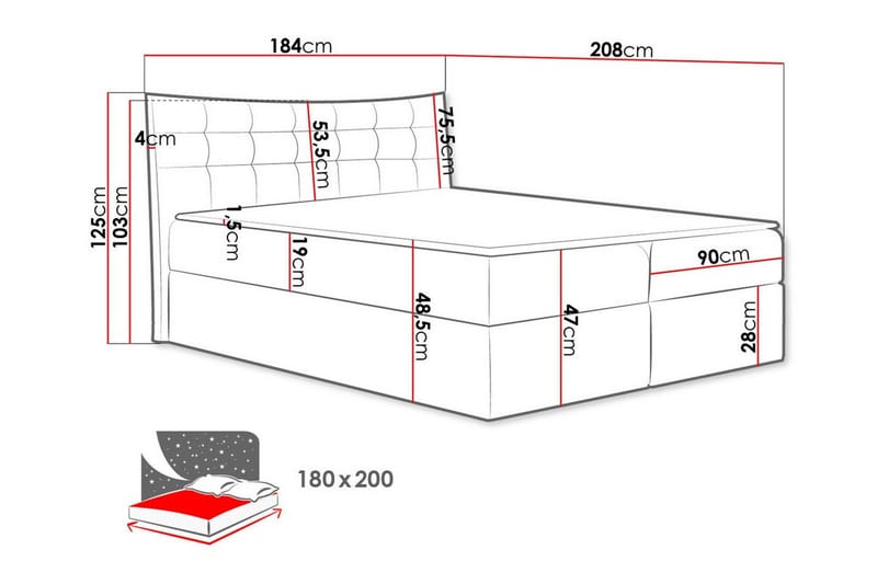 Hayton Komplett Sängpaket med Förvaring 180x200 cm i Tyg med Sänggavel + Bäddmadrass - Gul - Möbler - Säng - Sängram & sängstomme