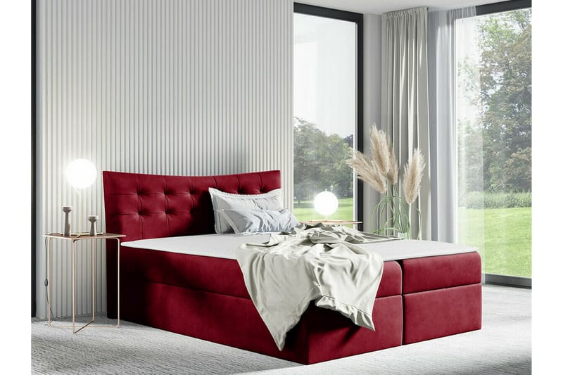 Hayton Komplett Sängpaket med Förvaring 180x200 cm i Tyg med Sänggavel + Bäddmadrass - Röd - Möbler - Säng - Sängram & sängstomme