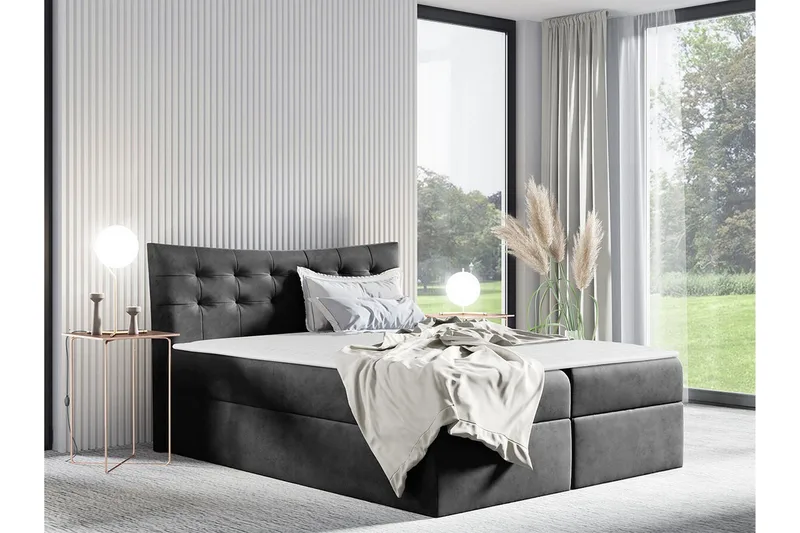 Hayton Sängram med Förvaring 120x200 cm i Tyg med Fasthetsgrad Medium - Grå - Möbler - Säng - Sängram & sängstomme