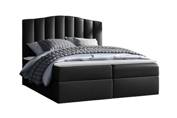 Herstello Komplett Sängpaket med Förvaring 120x200 cm i Konstläder med Sänggavel + Bäddmadrass - Svart - Möbler - Säng - Sängram & sängstomme