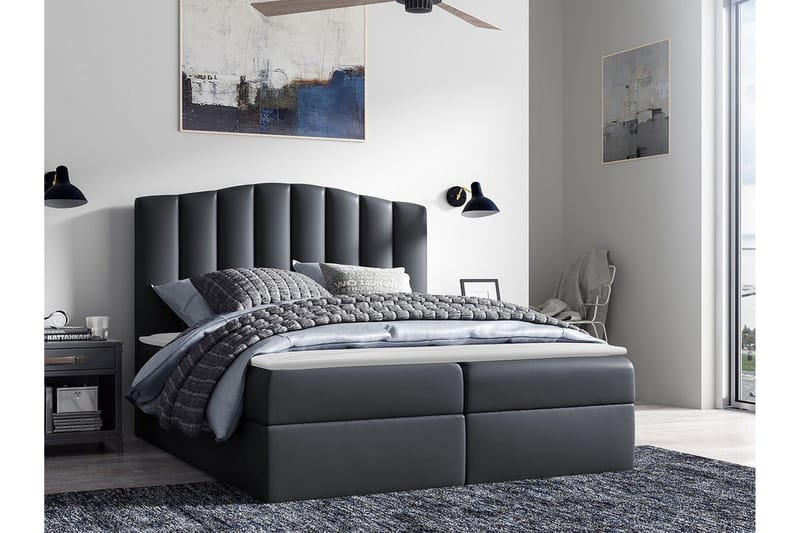 Herstello Komplett Sängpaket med Förvaring 120x200 cm i Konstläder med Sänggavel + Bäddmadrass - Svart - Möbler - Säng - Sängram & sängstomme