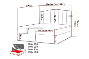 Herstello Komplett Sängpaket med Förvaring 120x200 cm i Tyg med Sänggavel + Bäddmadrass - Grå - Möbler - Säng - Sängram & sängstomme