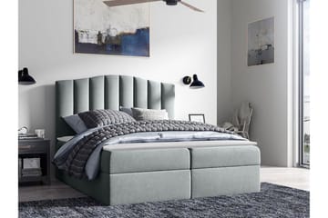Herstello Komplett Sängpaket med Förvaring 120x200 cm i Tyg med Sänggavel + Bäddmadrass - Grå - Möbler - Säng - Sängram & sängstomme