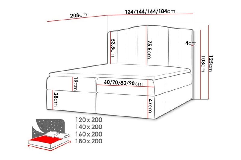 Herstello Komplett Sängpaket med Förvaring 140x200 cm i Sammet med Sänggavel + Bäddmadrass - Grå - Möbler - Säng - Sängram & sängstomme
