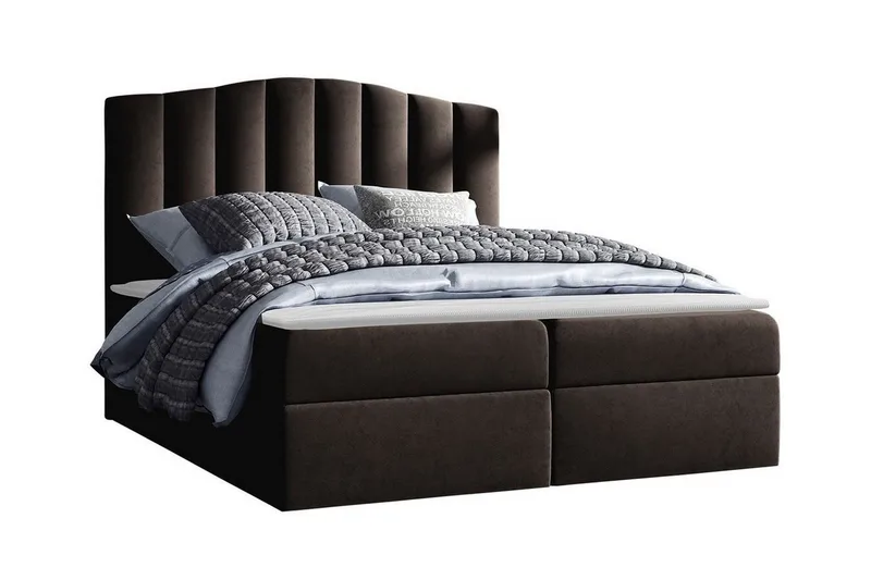 Herstello Komplett Sängpaket med Förvaring 140x200 cm i Tyg med Sänggavel + Bäddmadrass, Mörkbrun