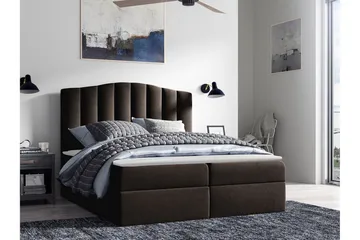 Herstello Sängram med Förvaring 160x200 cm i Tyg med Sänggavel - Brun - Möbler - Säng - Sängram & sängstomme