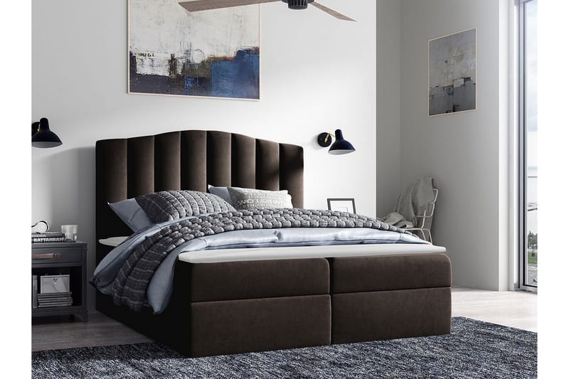 Herstello Sängram med Förvaring 160x200 cm i Tyg med Sänggavel - Brun - Möbler - Säng - Sängram & sängstomme
