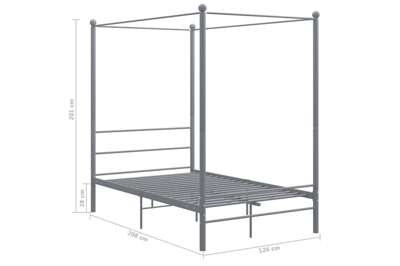 Himmelsäng grå metall 120x200 cm - Grå - Sängram & sängstomme