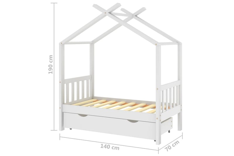 Hussäng med låda vit massiv furu 70x140 cm - Vit - Sängram & sängstomme