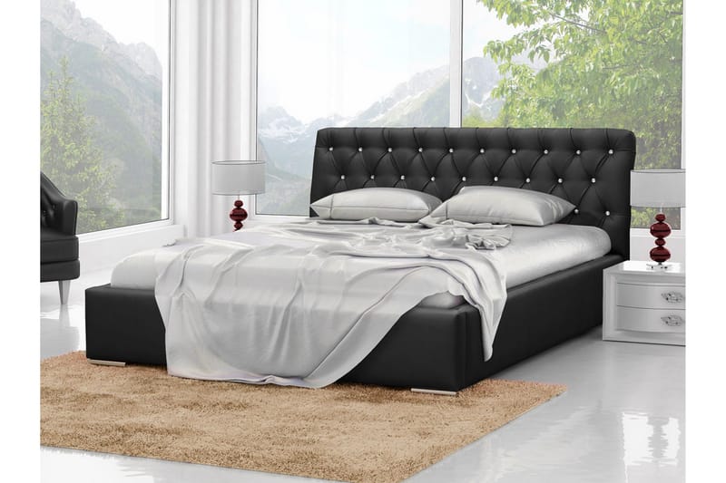 Junkerdal Komplett Sängpaket 160x200 cm i Konstläder med Sänggavel + Bäddmadrass - Svart - Möbler - Säng - Sängram & sängstomme